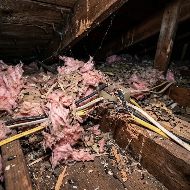 Contaminated ceiling insulation being assessed in a Scoresby roof space