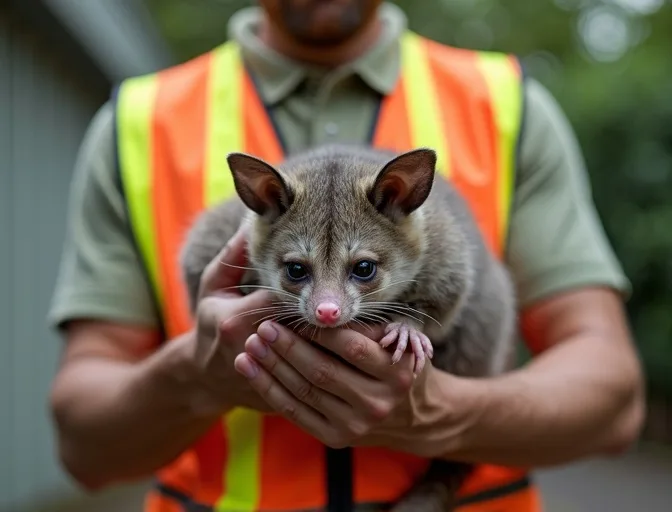Animal handler safely recovering a deceased possum in Scoresby